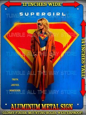 Sexy Supergirl Milly Alcock Superhero Movie Metal Sign Wall Art 14" x 11"